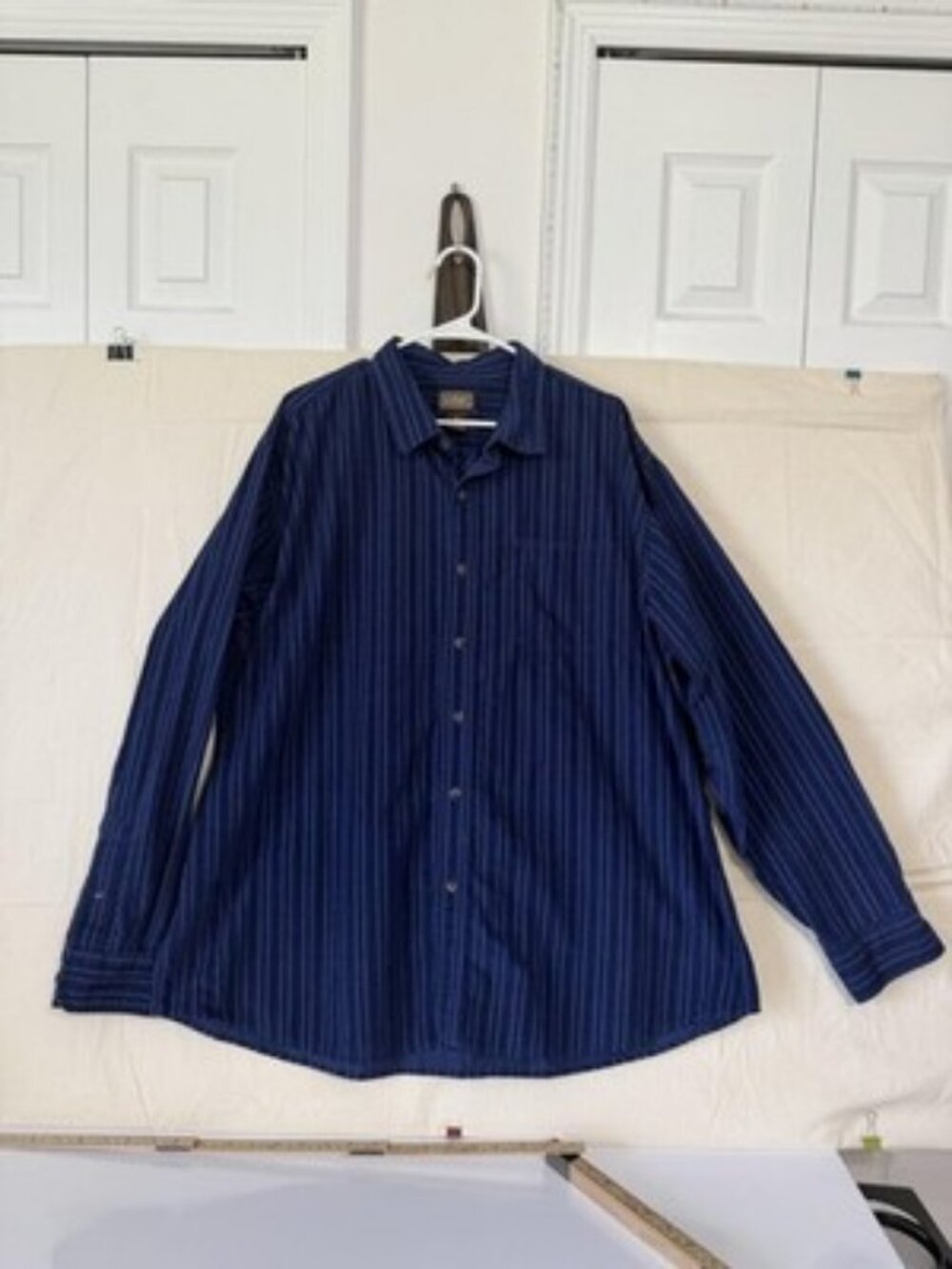 C.E. Schmidt Workwear Shirt Mens 2XL Blue Corduroy Striped Button Up Casual
